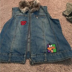 Baccini Blue Denim Vest with Cartoon Patches